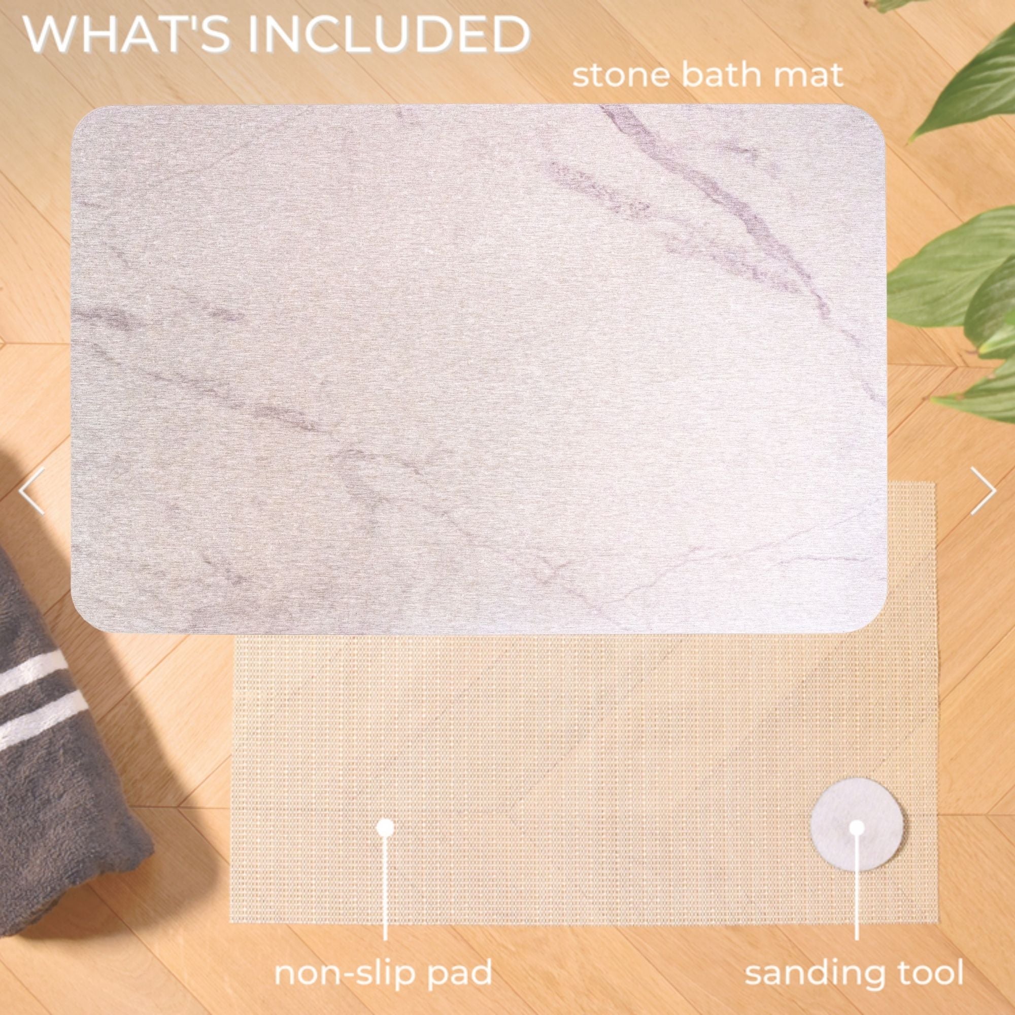 image of light Grey stone bath mat and sanding tool with non slip pad